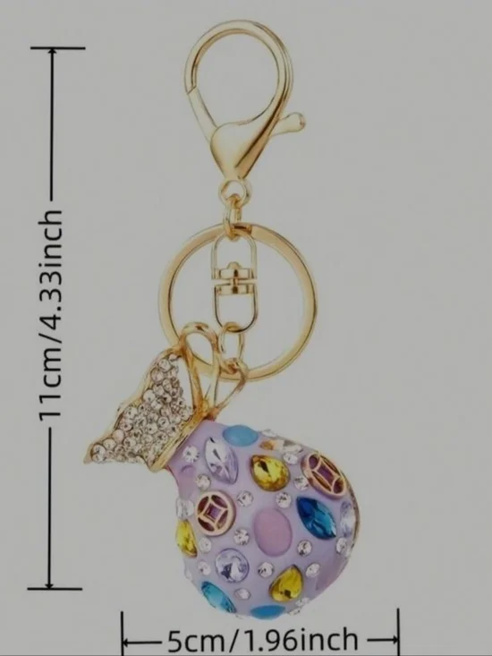 Purple Jeweled Money Bag Key Chain - Picture 2 of 2